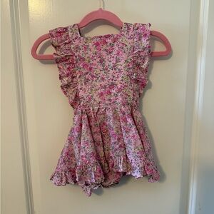 Floral Pink Ruffle Numi pinafore dress. 12/24